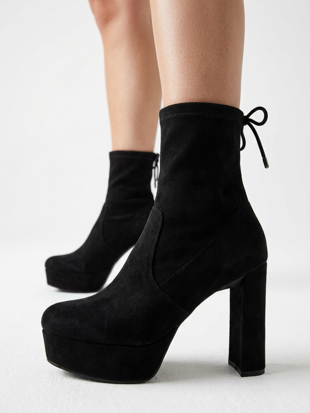 Stuart Weitzman black suede Shorty platform heel calf boots - size 8.5